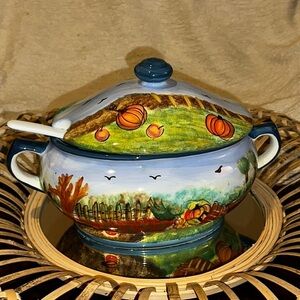 NEW Vintage WCL Oval Ceramic Soup Bowl Harvest Handpainted 3-Quart Tureen